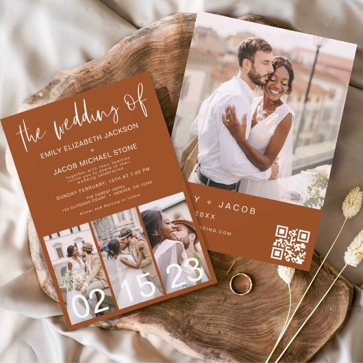 Budget QR Code Burnt Orange Hochzeit Einladung