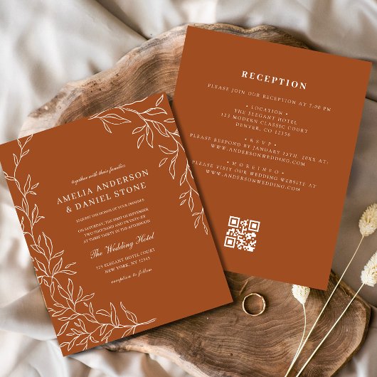 Budget QR Code Burnt Orange Hochzeit Einladung Flyer