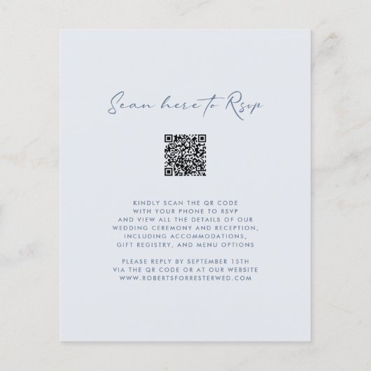 Budget QR Code Dusty Blue Monogram Wedding Flyer (Hinten)