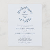 Budget QR Code Dusty Blue Monogram Wedding Flyer (Vorne)