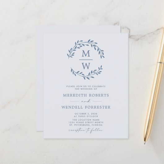 Budget QR Code Dusty Blue Monogram Wedite (Vorderseite/Rückseite Beispiel)