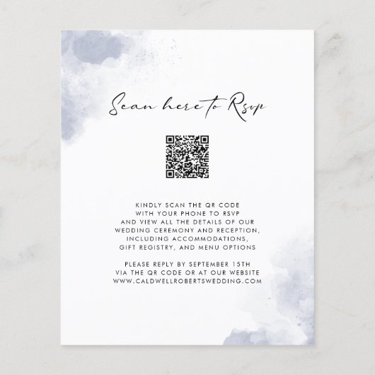 Budget QR Code Dusty Blue Watercolor Wedding (Rückseite)