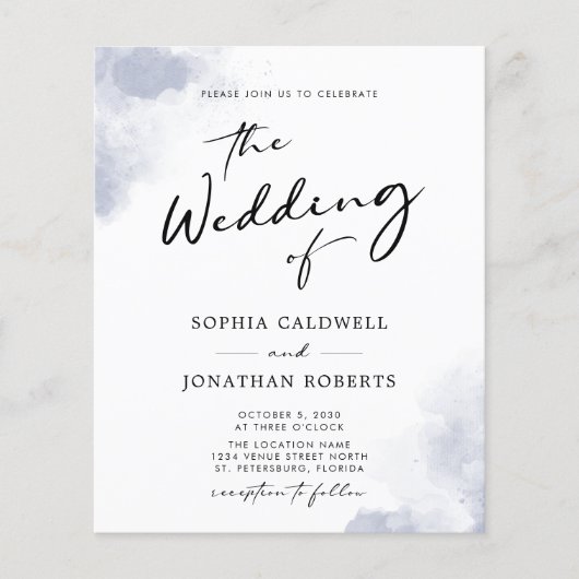 Budget QR Code Dusty Blue Watercolor Wedding (Vorderseite)