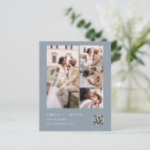 Budget QR Code Dusty Blue Wedding Einladung (Stehend Vorderseite)