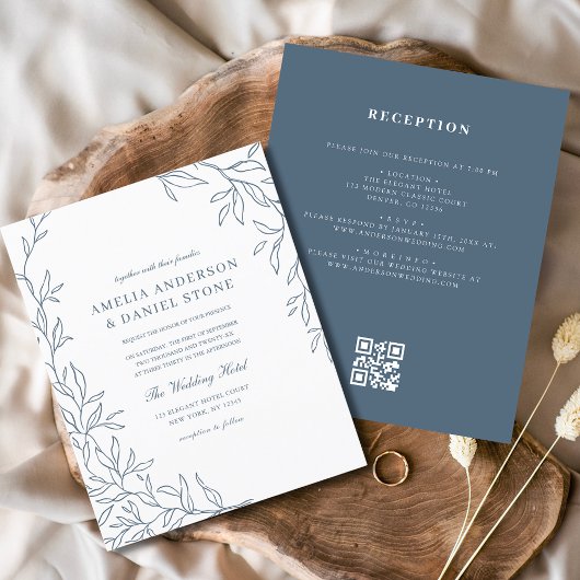 Budget QR Code Dusty Blue Wedding Einladung