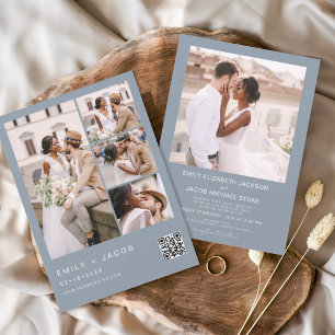 Budget QR Code Dusty Blue Wedding Einladung