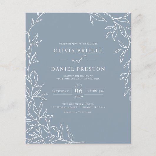 Budget QR Code Dusty Blue Wedding Einladung Flyer (Vorne)