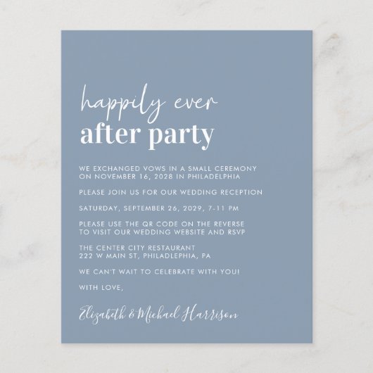 Budget QR Code Dusty Blue Wedding Reception Einlad (Vorderseite)