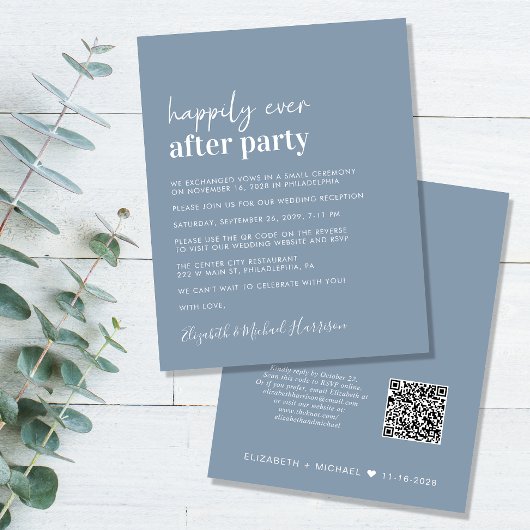 Budget QR Code Dusty Blue Wedding Reception Einlad