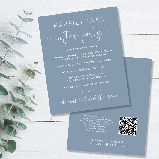Budget QR Code Dusty Blue Wedding Reception Einlad