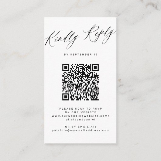 Budget QR Code einfache minimalistische Hochzeit R Begleitkarte (Vorderseite)