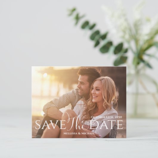 Budget QR Code Elegant Calligraphy Script Hochzeit Postkarte (Stehend Vorderseite)