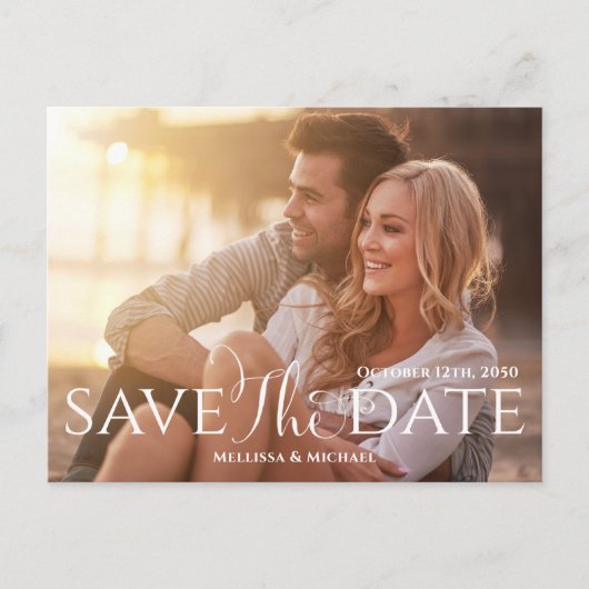 Budget QR Code Elegant Calligraphy Script Hochzeit Postkarte (Vorderseite)