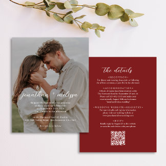 BUDGET QR-Code Elegant Cranberry-Rot Foto-Hochzeit