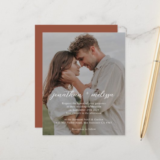 BUDGET-QR-Code Elegant Terrakotta-Foto-Hochzeit (Vorderseite/Rückseite Beispiel)