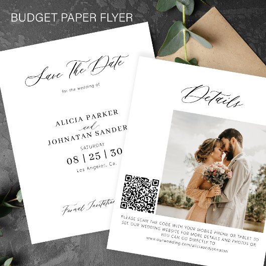 Budget QR Code elegante Foto Hochzeit speichern Si Flyer
