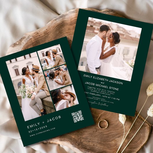 Budget QR Code Emerald Green Wedding Einladung