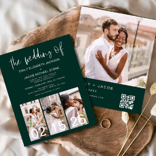 Budget QR Code Emerald Green Wedding Einladung