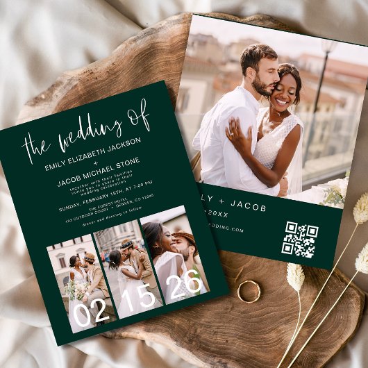 Budget QR Code Emerald Green Wedding Einladung