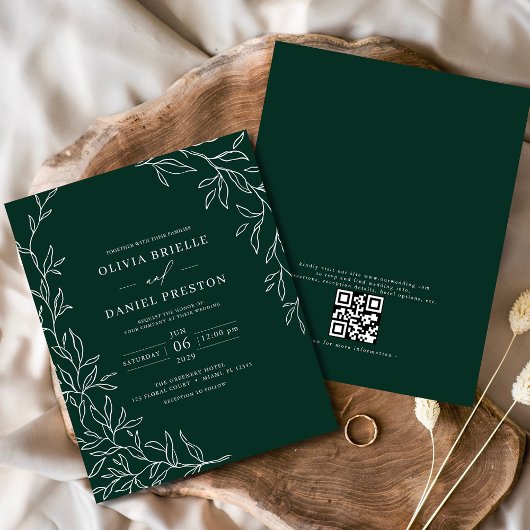 Budget QR Code Emerald Green Wedding Einladung Flyer