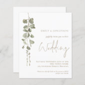 Budget QR Code Eucalyptus Gold Hochzeit Einladung (Vorne/Hinten)