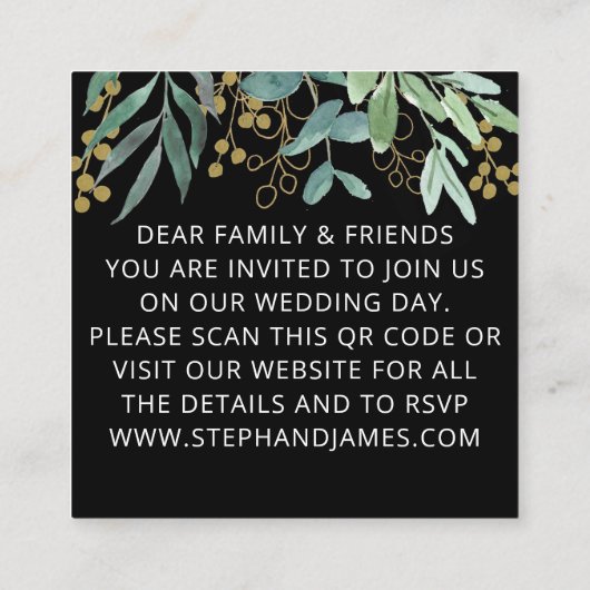 Budget QR Code Eukalyptus Black Wedding Einladung (Rückseite)
