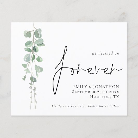 Budget QR Code Eukalyptus Forever Save the Date (Vorderseite)