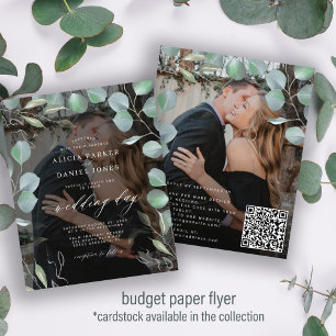 Budget QR CODE Eukalyptus Foto Hochzeit Einladung Flyer