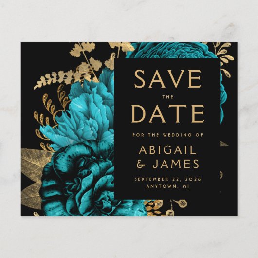 Budget QR Code Floral Aquamarin Wedding Save the D (Vorderseite)