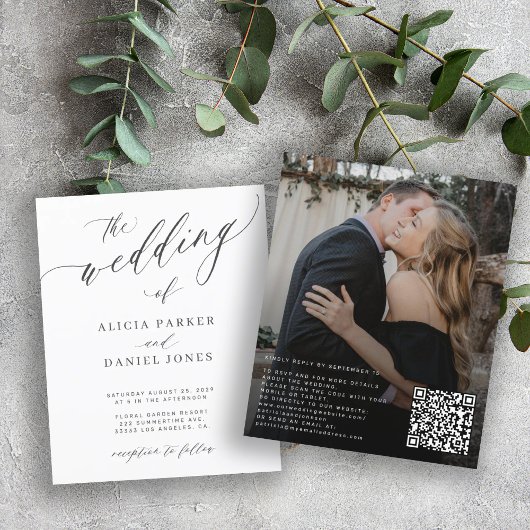 Budget QR Code Foto elegante Hochzeit Einladung