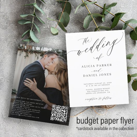 Budget QR Code Foto elegante Hochzeit Einladung Flyer