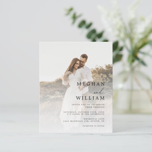 Budget QR Code Foto Hochzeit Einladung (Stehend Vorderseite)