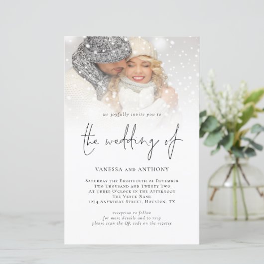 Budget QR Code Foto Hochzeit Einladung (Stehend Vorderseite)