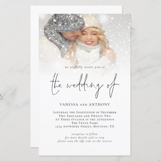 Budget QR Code Foto Hochzeit Einladung (Vorne/Hinten)