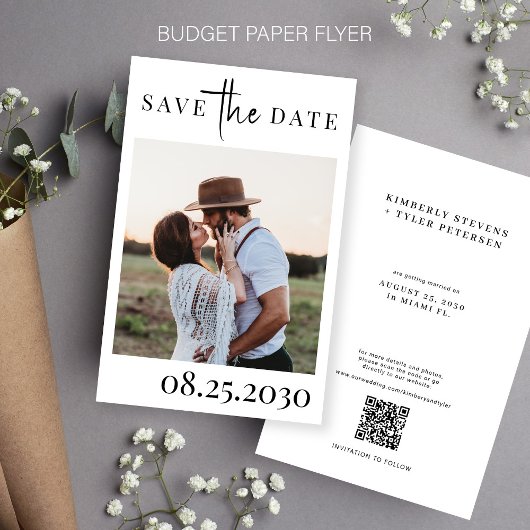 Budget QR CODE Foto Moderne Hochzeit speichern das Flyer