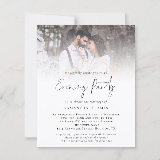Budget QR Code Foto Wedding Abend Party Einladung (Vorderseite)