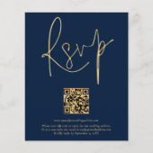 Budget QR Code Gold Navy Blue Script Hochzeit RSVP (Vorderseite)