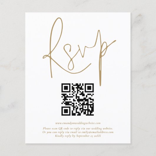 Budget QR Code Gold Script Wedding RSVP (Vorderseite)
