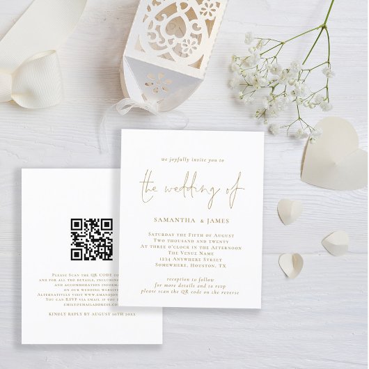 Budget QR Code Gold White Wedding Einladung