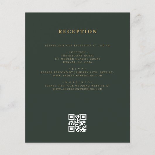 Budget QR Code Grüne Gold Hochzeit Einladung (Rückseite)