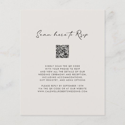 Budget QR Code Kalligrafie Eggshell Wedding Einlad (Rückseite)