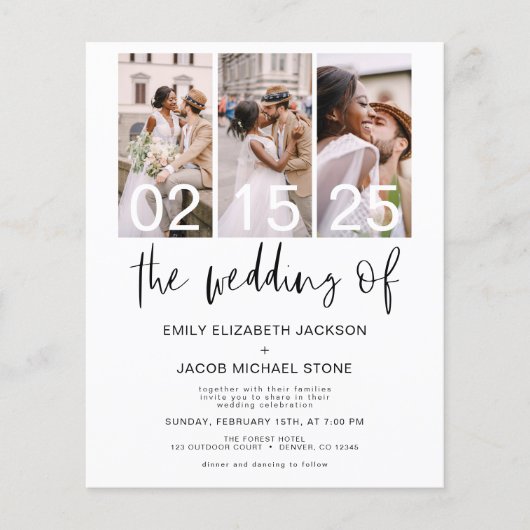 Budget QR Code Kalligrafie Einladung Hochzeit (Vorderseite)