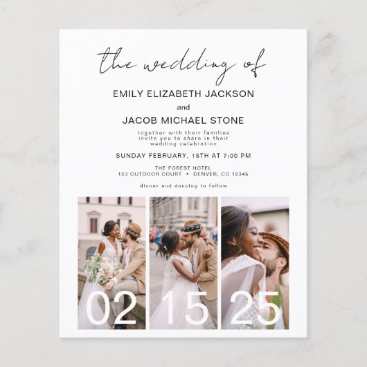 Budget QR Code Kalligrafie Einladung Hochzeit Flyer (Vorne)