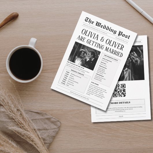 Budget, QR-Code, lustige Zeitungshochzeit Einladung