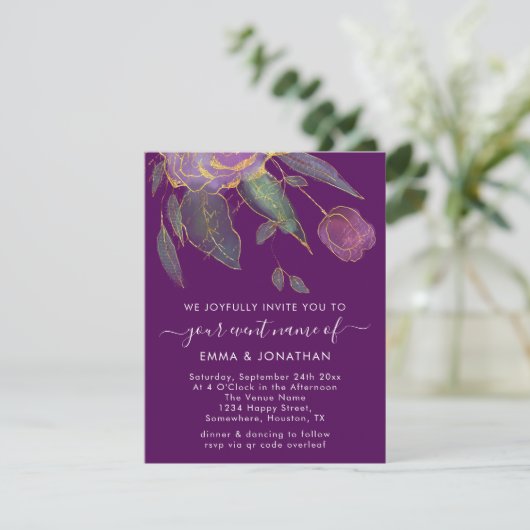 Budget QR Code Marsala Gold Blume Lila (Stehend Vorderseite)