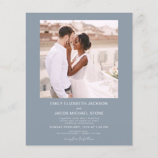 Budget QR Code Minimalistisch Dusty Blue Wedding F Flyer (Hinten)
