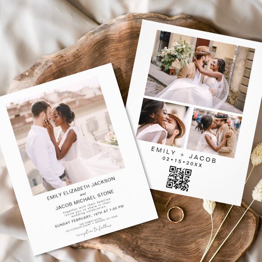Budget QR Code Minimalistisches White Wedding Foto Flyer
