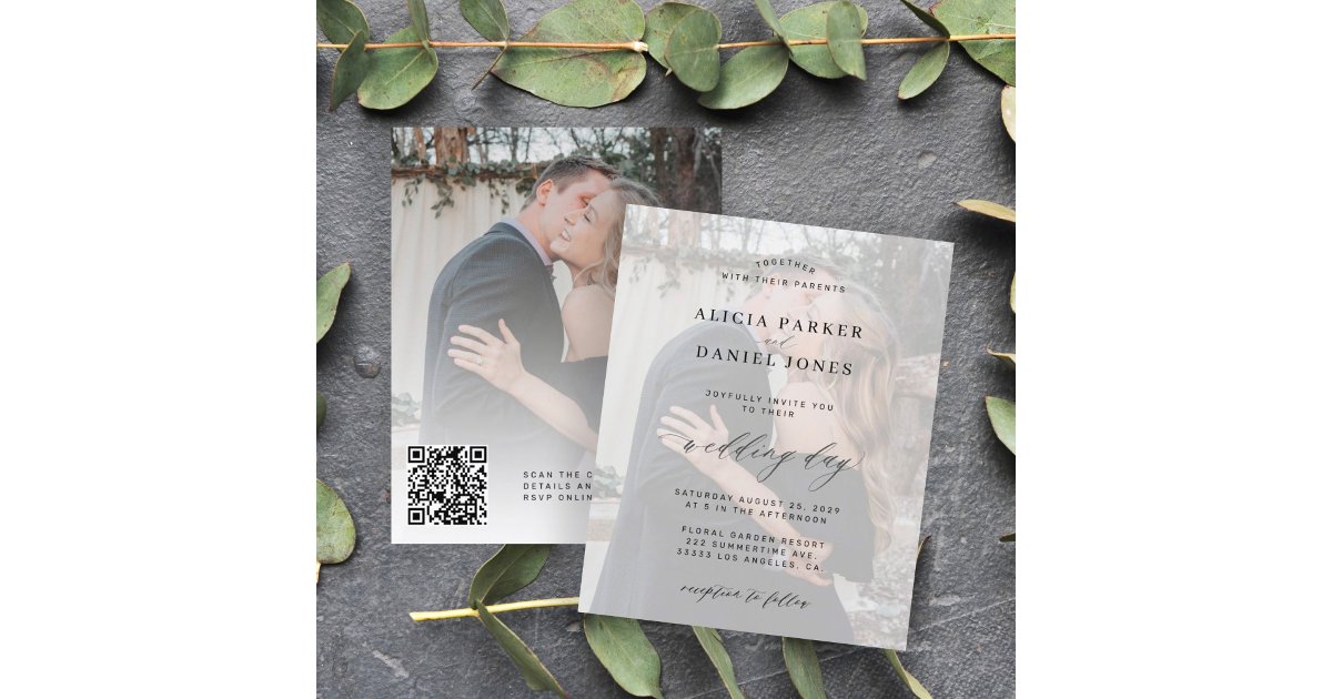 Budget QR CODE Moderne Foto Hochzeit Einladung Zazzle.de