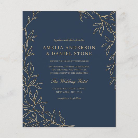 Budget QR Code Navy Blue Gold Hochzeit Einladung (Vorderseite)