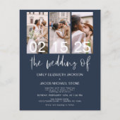 Budget QR Code Navy Blue Wedding Einladung (Vorderseite)